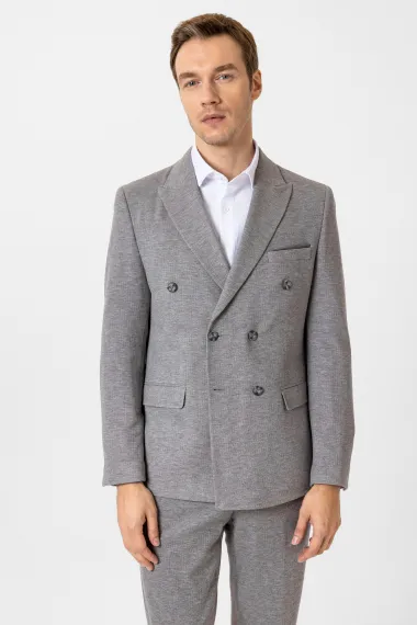 Смешанный графический смокинг с накладными карманами, полукруглым воротником, комбинированный материал, размеры 48-54, цвет серый - фото 3