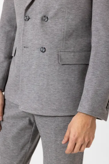 Смешанный графический смокинг с накладными карманами, полукруглым воротником, комбинированный материал, размеры 48-54, цвет серый - фото 5