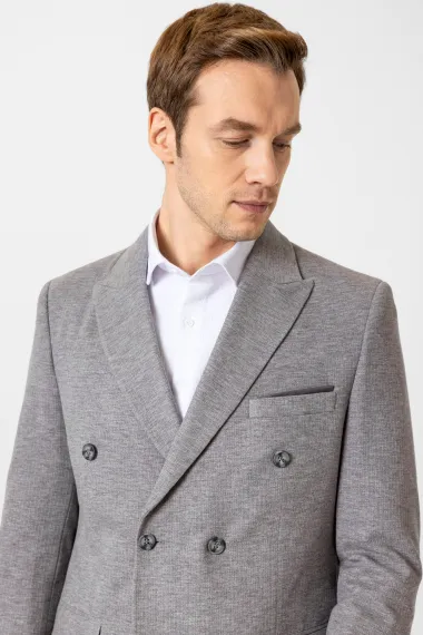 Смешанный графический смокинг с накладными карманами, полукруглым воротником, комбинированный материал, размеры 48-54, цвет серый - фото 4