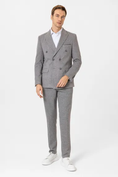 Смешанный графический смокинг с накладными карманами, полукруглым воротником, комбинированный материал, размеры 48-54, цвет серый - фото 2