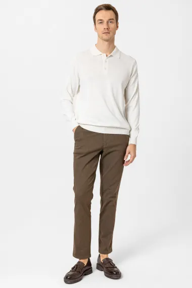 Регулярный пуловер поло с прямым кроем, 90% акрил, 10% шерсть, цвет экрю, размеры XL, L, M, XXL, Турецкое производство - фото 5