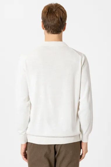 Регулярный пуловер поло с прямым кроем, 90% акрил, 10% шерсть, цвет экрю, размеры XL, L, M, XXL, Турецкое производство - фото 4