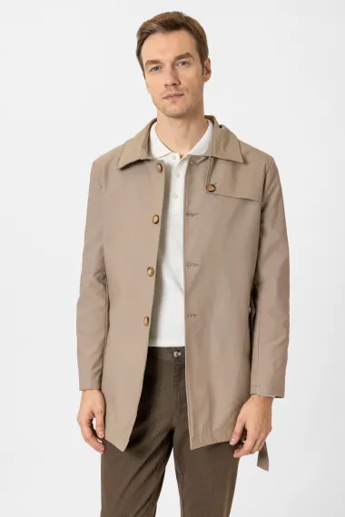 Слим-крой куртка из 100% полиэстера, бежевая, размеры 48-58, идеальна для повседневной носки. - фото 2