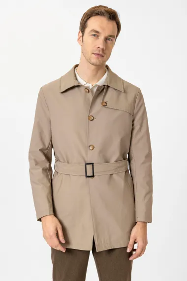 Слим-крой куртка из 100% полиэстера, бежевая, размеры 48-58, идеальна для повседневной носки. - фото 1