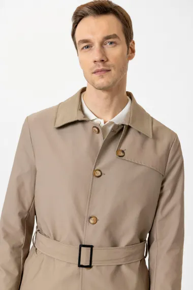 Слим-крой куртка из 100% полиэстера, бежевая, размеры 48-58, идеальна для повседневной носки. - фото 3