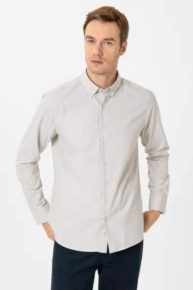 Köşeli Manşet Slimfit Düz Gömlek - photo 3