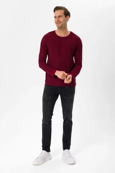 O Yaka Slim Kalıp Armürlü Sweatshirt - fotoğraf 3