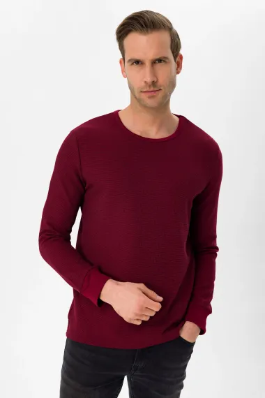 O Yaka Slim Kalıp Armürlü Sweatshirt - fotoğraf 2
