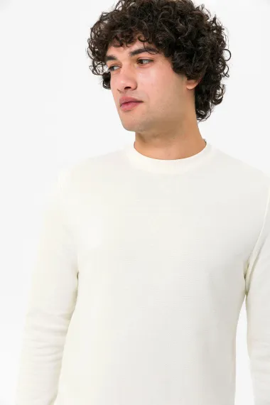 O Yaka Regular Kalıp Armürlü Sweatshirt - fotoğraf 3