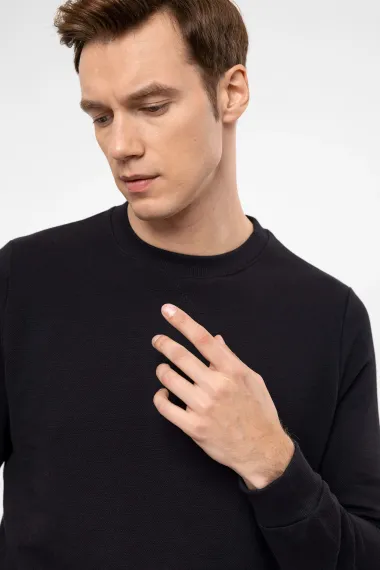 O Yaka Regular Kalıp Armürlü Sweatshirt - fotoğraf 5