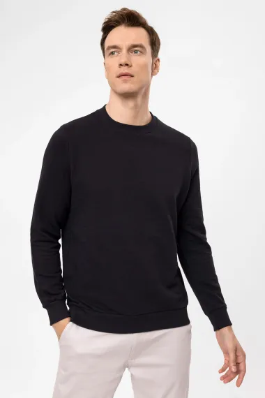 O Yaka Regular Kalıp Armürlü Sweatshirt - fotoğraf 4