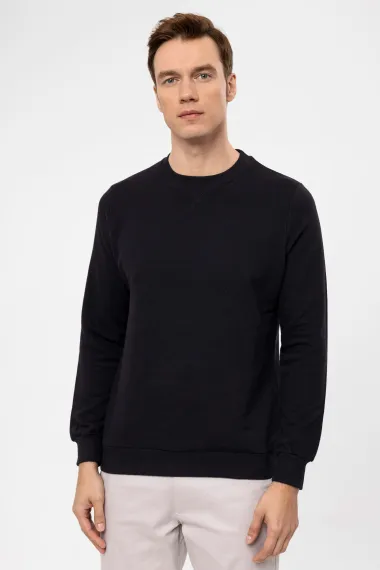 O Yaka Regular Kalıp Armürlü Sweatshirt - fotoğraf 1