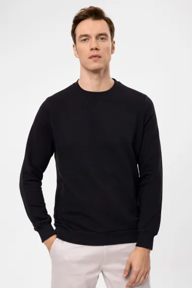 O Yaka Regular Kalıp Armürlü Sweatshirt - fotoğraf 3