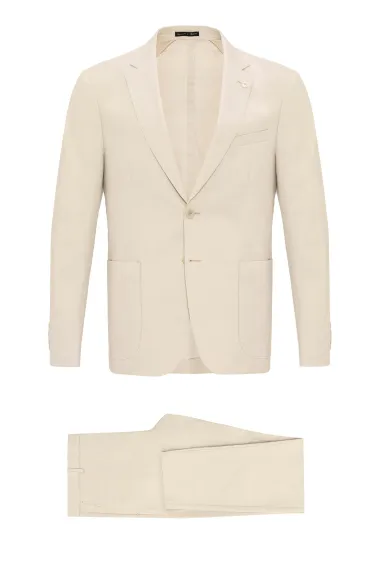 Слимфит костюм с вшитыми карманами, классический крой, цвет бежевый, состав: 77% хлопок, 21% полиэстер, 2% эластан - фото 1