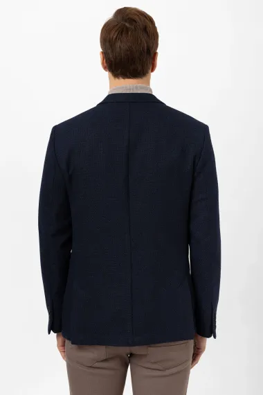 Узкий жакет с армированными деталями, 48 размер, темно-синий, с двумя пуговицами и карманами с откидными крышками - фото 4