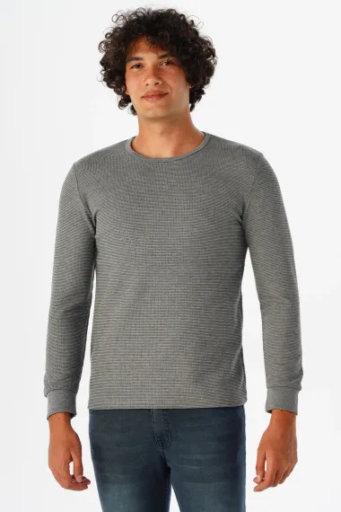 Свитшот з круглим вирізом Slim Fit з армованою текстурою, 65% поліестер і 35% віскоза, колір білий, розміри XL та M - фото 3