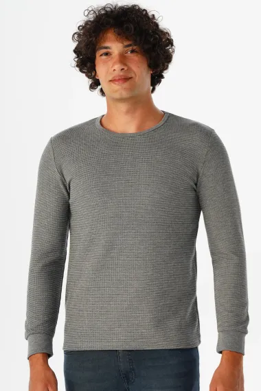 Свитшот з круглим вирізом Slim Fit з армованою текстурою, 65% поліестер і 35% віскоза, колір білий, розміри XL та M - фото 1