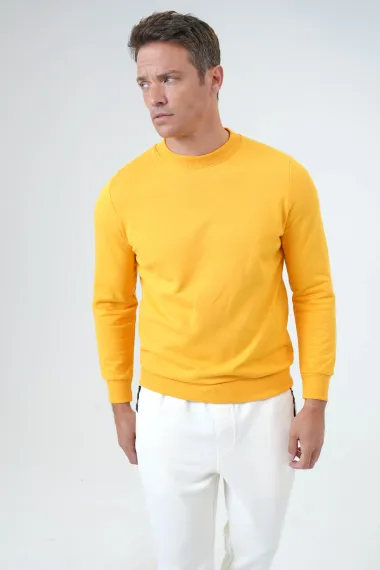 Светшот з округлим вирізом, регулярний крій, бежевий, 55% бавовна, 45% поліестер, Туреччина, розмір M - фото 2