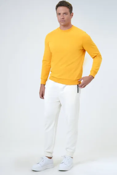 Светшот з округлим вирізом, регулярний крій, бежевий, 55% бавовна, 45% поліестер, Туреччина, розмір M - фото 3