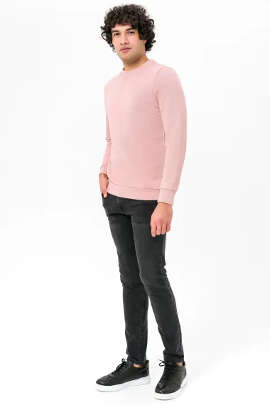 O Yaka Regular Kalıp Armürlü Sweatshirt - fotoğraf 4