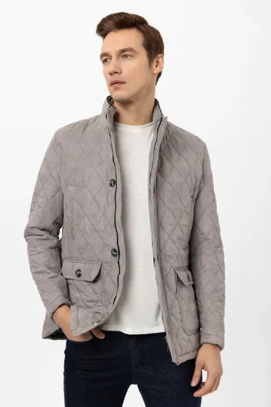 Слим-крой стеганая куртка из 100% полиэстера, серого цвета, размеры 48-56, для повседневного использования - фото 3