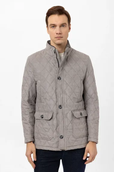 Слим-крой стеганая куртка из 100% полиэстера, серого цвета, размеры 48-56, для повседневного использования - фото 4