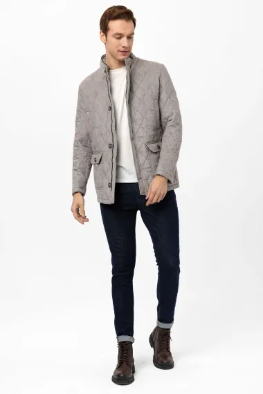 Слим-крой стеганая куртка из 100% полиэстера, серого цвета, размеры 48-56, для повседневного использования - фото 2