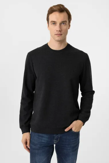 Джемпер з о-вирізом, регулярна посадка, малюнок, 50% бавовна, 50% поліестер, кольор темно-синій, розміри XL, L, M, XXL - фото 1