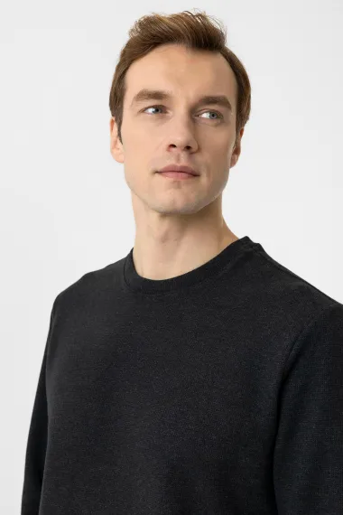 Джемпер з о-вирізом, регулярна посадка, малюнок, 50% бавовна, 50% поліестер, кольор темно-синій, розміри XL, L, M, XXL - фото 4