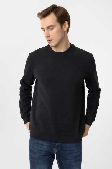 Джемпер з о-вирізом, регулярна посадка, малюнок, 50% бавовна, 50% поліестер, кольор темно-синій, розміри XL, L, M, XXL - фото 2