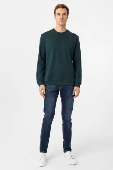 Трикотажный свитер с круглым вырезом, регулярный крой, фонарики, 50% хлопок, 50% полиэстер, цвет: темно-синий, размер: XL, L, M, XXL - фото 4