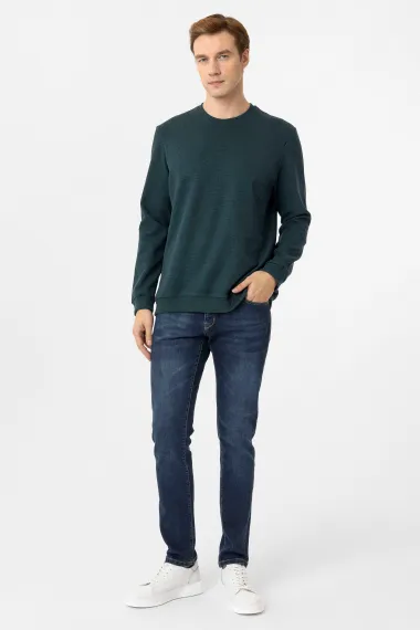 Трикотажный свитер с круглым вырезом, регулярный крой, фонарики, 50% хлопок, 50% полиэстер, цвет: темно-синий, размер: XL, L, M, XXL - фото 3