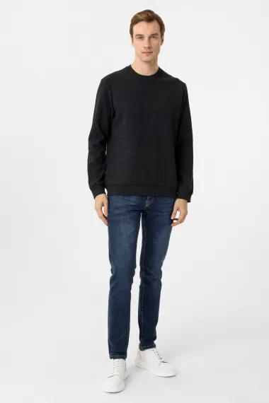 Джемпер з о-вирізом, регулярна посадка, малюнок, 50% бавовна, 50% поліестер, кольор темно-синій, розміри XL, L, M, XXL - фото 5