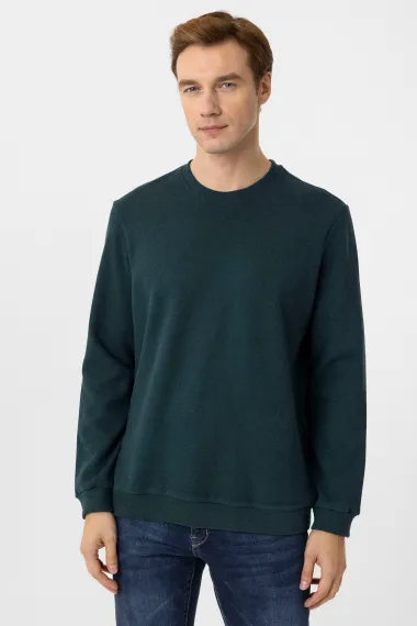 Трикотажный свитер с круглым вырезом, регулярный крой, фонарики, 50% хлопок, 50% полиэстер, цвет: темно-синий, размер: XL, L, M, XXL - фото 2