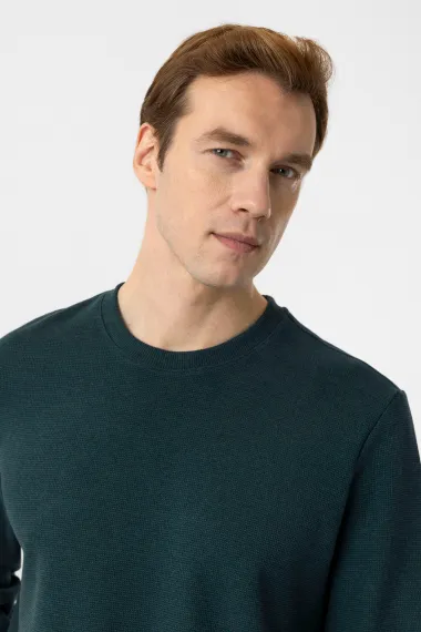 Трикотажный свитер с круглым вырезом, регулярный крой, фонарики, 50% хлопок, 50% полиэстер, цвет: темно-синий, размер: XL, L, M, XXL - фото 5