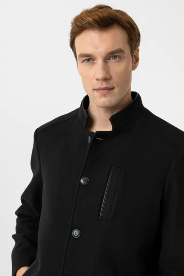 Hakim Yaka Regular Kalıp Düz Kaban - fotoğraf 4