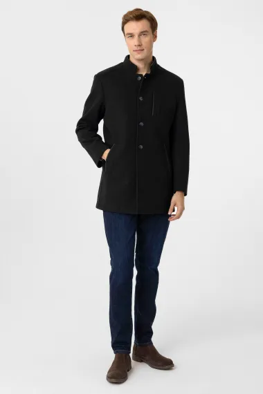 Hakim Yaka Regular Kalıp Düz Kaban - fotoğraf 3