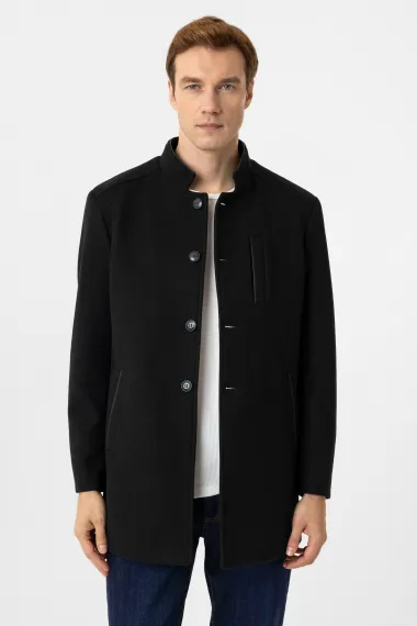 Hakim Yaka Regular Kalıp Düz Kaban - fotoğraf 2