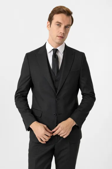 Slimfit Armürlü Yelekli Takım Elbise - fotoğraf 4