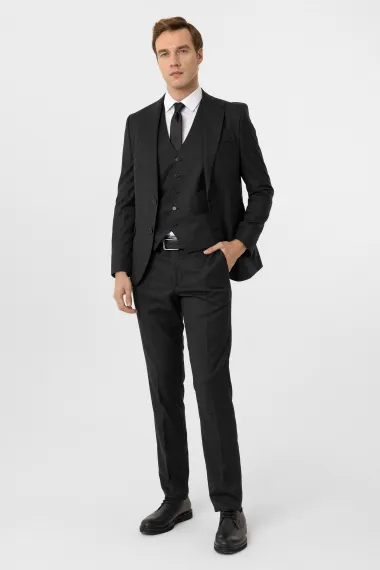 Slimfit Armürlü Yelekli Takım Elbise - fotoğraf 2