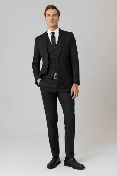 Slimfit Armürlü Yelekli Takım Elbise - fotoğraf 3