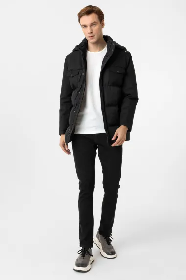 Удлинённая куртка Slim Kalıp, черная, 100% полиэстер, размеры 48-56, стильный и комфортный повседневный вариант для мужчин - фото 3