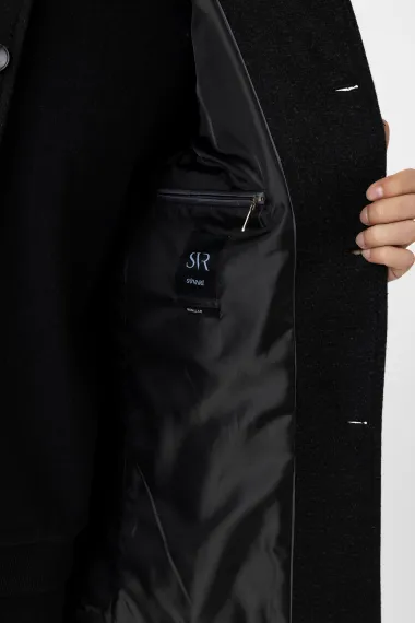 Кабан з високим коміром, регулярний крій, візерунок, 60% поліестер, 30% вовна, 10% віскоза, чорний, розміри 52-60 - фото 5