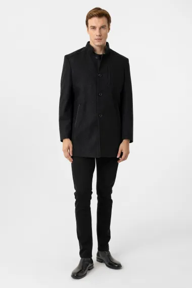 Кабан з високим коміром, регулярний крій, візерунок, 60% поліестер, 30% вовна, 10% віскоза, чорний, розміри 52-60 - фото 4