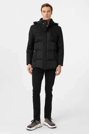 Удлинённая куртка Slim Kalıp, черная, 100% полиэстер, размеры 48-56, стильный и комфортный повседневный вариант для мужчин - фото 2