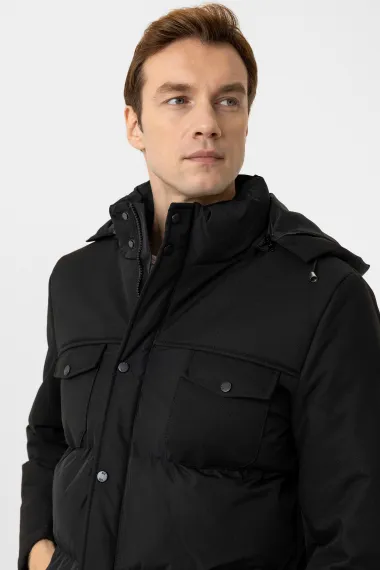 Удлинённая куртка Slim Kalıp, черная, 100% полиэстер, размеры 48-56, стильный и комфортный повседневный вариант для мужчин - фото 4