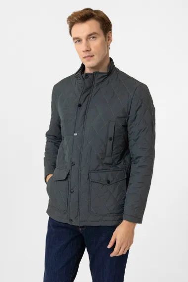 Узкая куртка из стеганого материала, 100% полиэстер, модель с воротником, цвет: хаки, размеры: 52-58 - фото 3