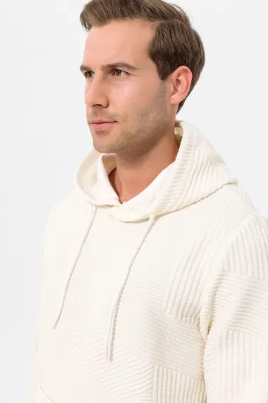 Капюшонний светр із регулярною силуетом, класичний стиль, капітонé, 78% поліестер, 20% віскоза, 2% еластан, колір білий, виготовлено в Туреччині - фото 4