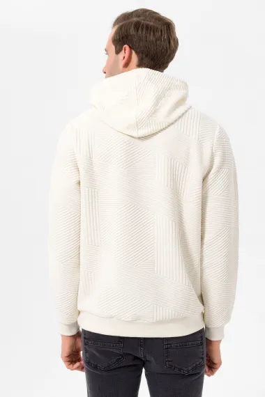 Капюшонний светр із регулярною силуетом, класичний стиль, капітонé, 78% поліестер, 20% віскоза, 2% еластан, колір білий, виготовлено в Туреччині - фото 2