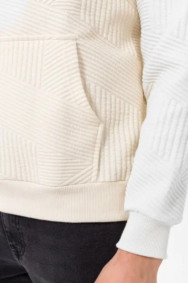 Капюшонний светр із регулярною силуетом, класичний стиль, капітонé, 78% поліестер, 20% віскоза, 2% еластан, колір білий, виготовлено в Туреччині - фото 3